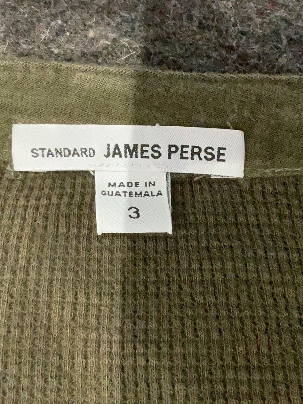 Standard James Perse Waffle Knit Long Sleeve Henley Top Olive Size 3 L - Picture 7 of 7